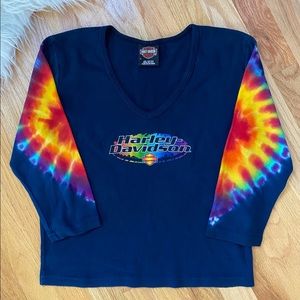 Harley Davidson Tie  Dye Cropped Long Sleeve Tee